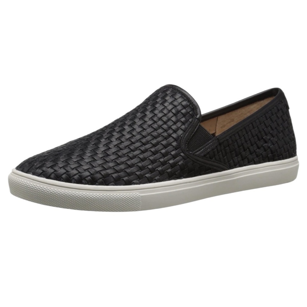 JSlides Calina Fashion Sneaker Black Leather Women's Size 7.5 Black Slip-On Shoe
